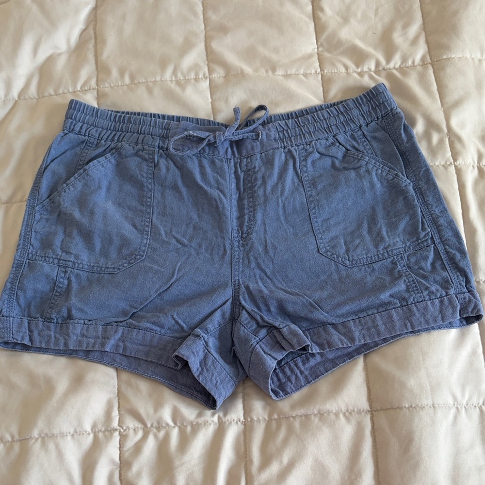 Blue Women's Casual Linen Blend Shorts